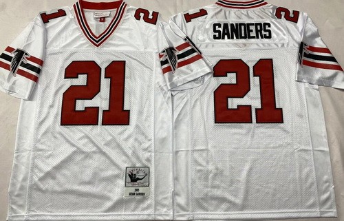 Men's Atlanta Falcons #21 Deion Sanders White 1989 Throwback Jersey