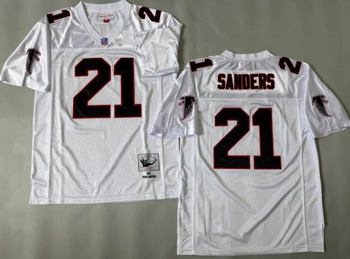 Men's Atlanta Falcons #21 Deion Sanders White Black 1992 Throwback Jersey