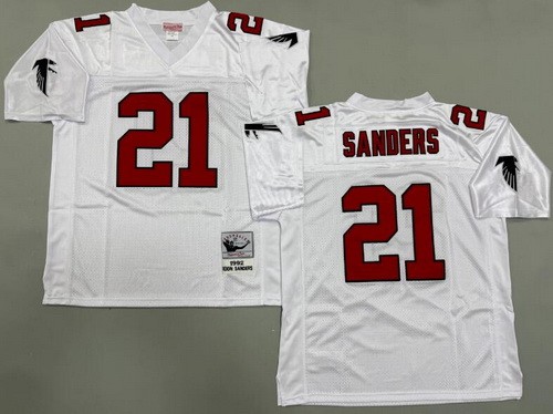 Men's Atlanta Falcons #21 Deion Sanders White Red 1992 Throwback Jersey