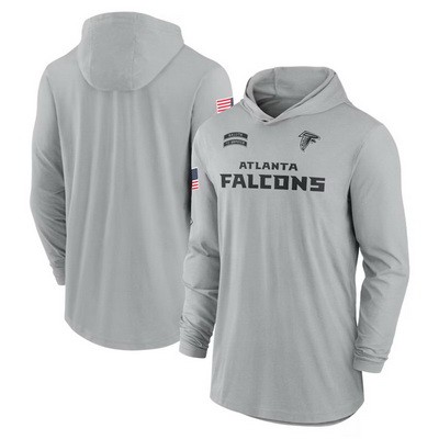 Men's Atlanta Falcons Gray 2024 Salute to Service Lightweight Performance Long Sleeve Hooded T Shirt