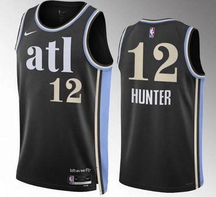 Men's Atlanta Hawks #12 De'Andre Hunter Black 2023 City Icon Heat Press Jersey