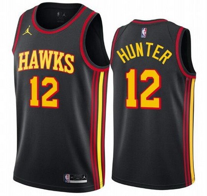 Men's Atlanta Hawks #12 De'Andre Hunter Black Statement Icon Hot Press Jersey