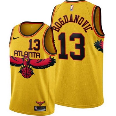 Men's Atlanta Hawks #13 Bogdan Bogdanovic Yellow 2022 City Icon Hot Press Jersey