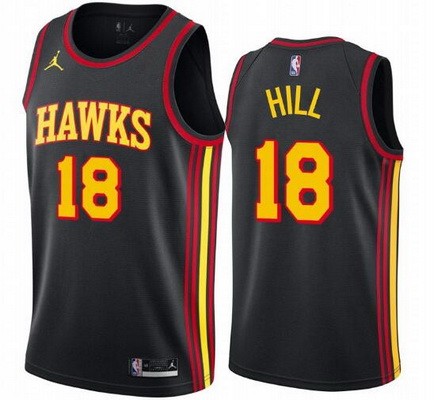Men's Atlanta Hawks #18 Solomon Hill Black Statement Icon Hot Press Jersey