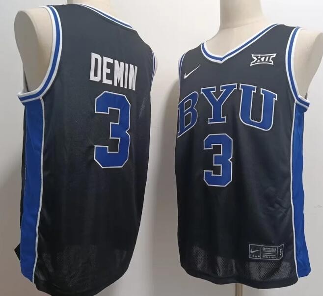 Men's BYU Cougars #3 Egor Demin Black College Basketball Jersey