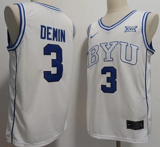 Men's BYU Cougars #3 Egor Demin White College Basketball Jersey