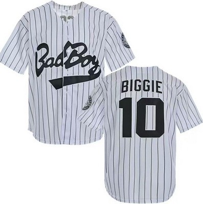 Men's Bad Boy #10 Biggie Smalls White Stripes Baseball Jersey