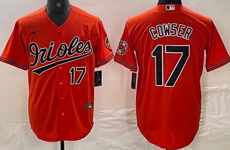 Men's Baltimore Orioles #17 Colton Cowser Orange Player Number Team Logo Cool Base Jersey