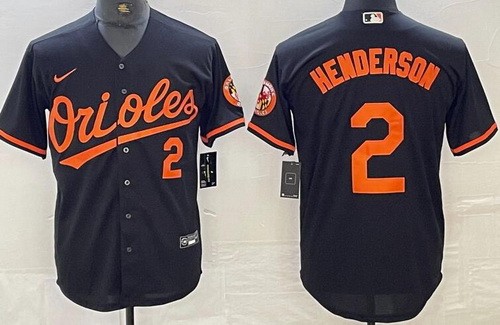 Men's Baltimore Orioles #2 Gunnar Henderson Black Player Number Team Logo Cool Base Jersey
