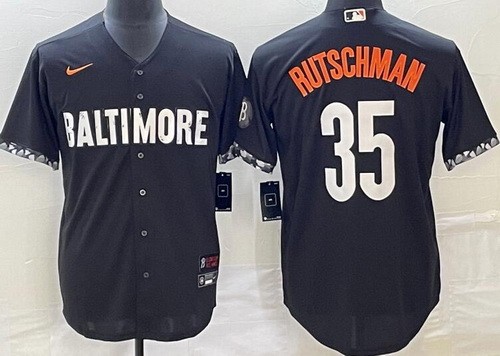 Men's Baltimore Orioles #35 Adley Rutschman Black 2023 City Connect Cool Base Jersey