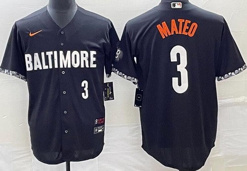 Men's Baltimore Orioles #3 Jorge Mateo Black 2023 City Connect Player Number Cool Base Jersey