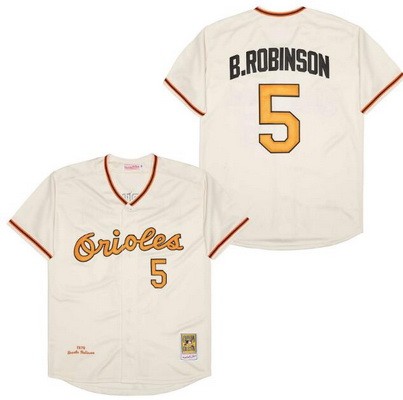 Men's Baltimore Orioles #5 Brooks Robinson Cream 1970 Throwback Jersey