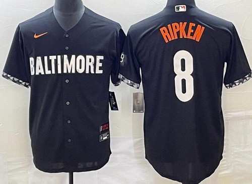 Men's Baltimore Orioles #8 Cal Ripken Black 2023 City Connect Cool Base Jersey