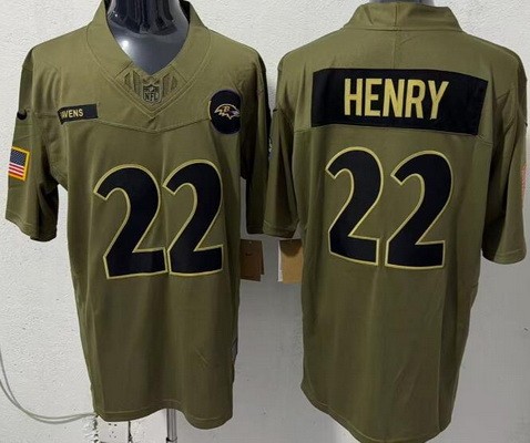 Men's Baltimore Ravens #22 Derrick Henry Limited Green 2025 Salute To Service Jersey