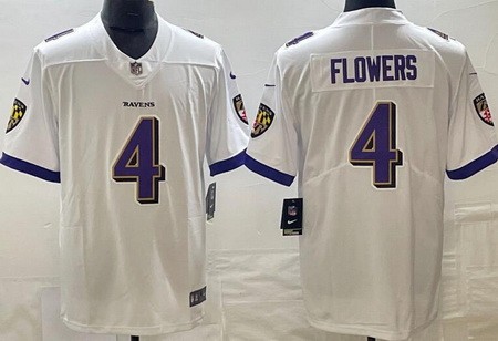 Men's Baltimore Ravens #4 Zay Flowers Limited White Vapor Jersey