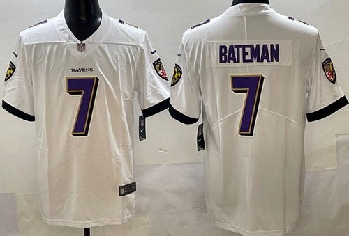 Men's Baltimore Ravens #7 Rashod Bateman Limited White Vapor Jersey