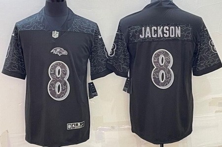 Men's Baltimore Ravens #8 Lamar Jackson Limited Black RFLCTV Jersey