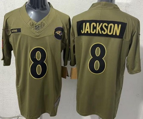 Men's Baltimore Ravens #8 Lamar Jackson Limited Green 2025 Salute To Service Jersey
