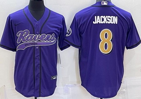 Men's Baltimore Ravens #8 Lamar Jackson Limited Purple Alternate Baseball Jersey