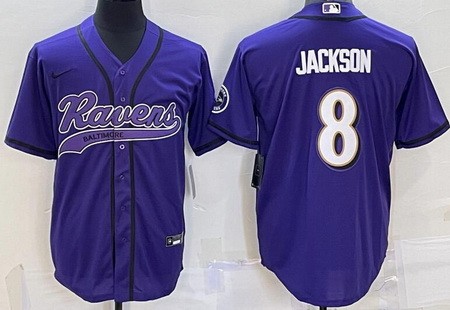 Men's Baltimore Ravens #8 Lamar Jackson Limited Purple Baseball Jersey