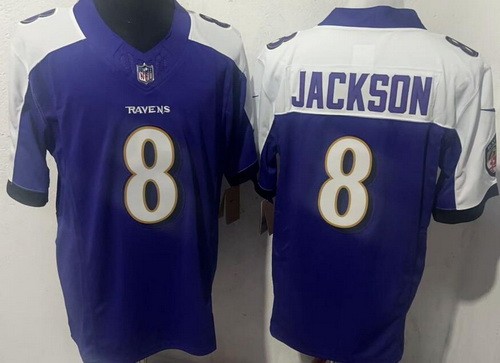 Men's Baltimore Ravens #8 Lamar Jackson Limited Purple Thanksgiving FUSE Vapor Jersey