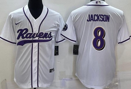 Men's Baltimore Ravens #8 Lamar Jackson Limited White Baseball Jersey