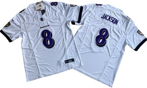 Men's Baltimore Ravens #8 Lamar Jackson Limited White FUSE Vapor Jersey
