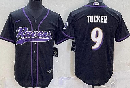 Men's Baltimore Ravens #9 Justin Tucker Limited Black Baseball Jersey