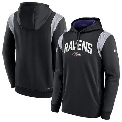 Men's Baltimore Ravens Black Gray Sideline Athletic Stack Performance Pullover Hoodie
