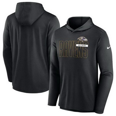 Men's Baltimore Ravens Black Lightweight Performance Hooded Long Sleeve T Shirt
