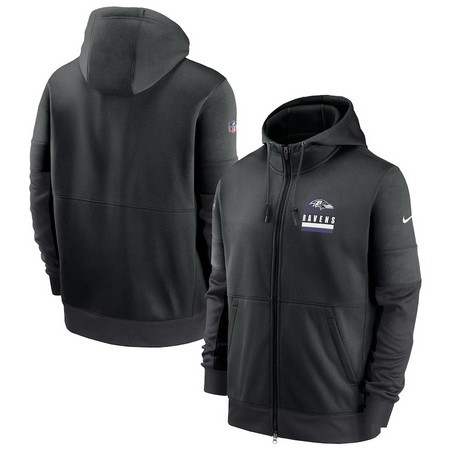 Men's Baltimore Ravens Black Sideline Impact Lockup Performance Full Zip Pullover Hoodie