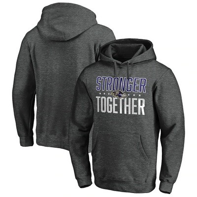 Men's Baltimore Ravens Heather Charcoal Stronger Together Printed Pullover Hoodie 0727