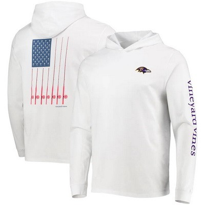 Men's Baltimore Ravens White Vineyard Vines Hoodie Long Sleeve T Shirt