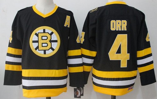 Men's Boston Bruins #4 Bobby Orr Black Throwback Jersey