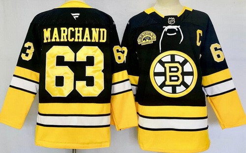 Men's Boston Bruins #63 Brad Marchand Black 100th Anniversary Authentic Jersey