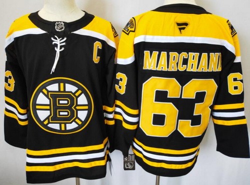 Men's Boston Bruins #63 Brad Marchand Black Fanatics Authentic Jersey