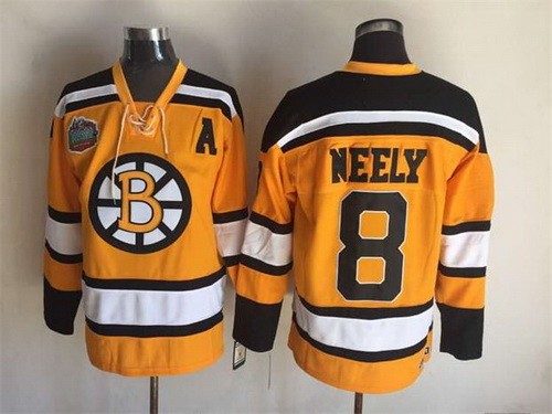 Men's Boston Bruins #8 Cam Neely Yellow Throwback Jersey