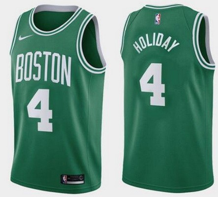Men's Boston Celtics #4 Jrue Holiday Green Heat Press Jersey