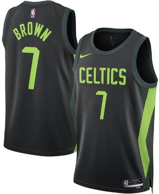 Men's Boston Celtics #7 Jaylen Brown Black 2024 City Heat Press Jersey