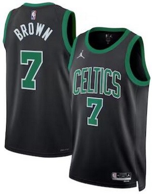 Men's Boston Celtics #7 Jaylen Brown Black Statement Heat Press Jersey