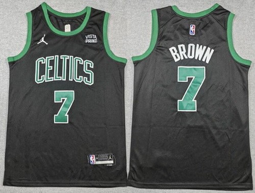 Men's Boston Celtics #7 Jaylen Brown Black Statement Sponsor Swingman Jersey
