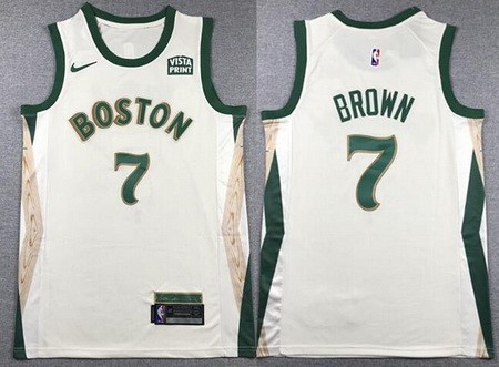 Men's Boston Celtics #7 Jaylen Brown Cream 2023 City Icon Sponsor Swingman Jersey