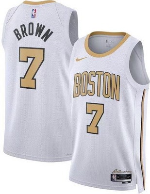 Men's Boston Celtics #7 Jaylen Brown White 2025 City Heat Press Jersey
