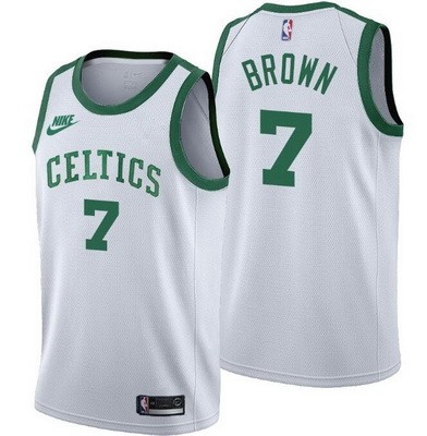 Men's Boston Celtics #7 Jaylen Brown White 75th Anniversary Icon Hot Press Jersey