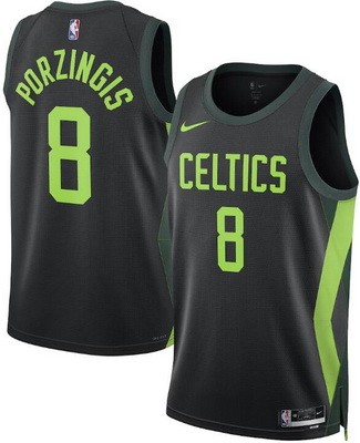 Men's Boston Celtics #8 Kristaps Porzingis Black 2024 City Heat Press Jersey