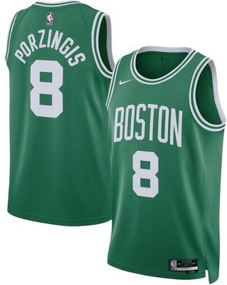 Men's Boston Celtics #8 Kristaps Porzingis Green Icon Heat Press Jersey