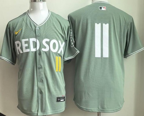Men's Boston Red Sox #11 Rafael Devers Light Green 2025 City Connect Limited Jersey