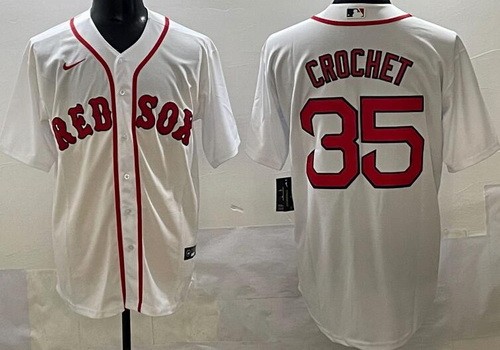 Men's Boston Red Sox #35 Garrett Crochet White Cool Base Jersey