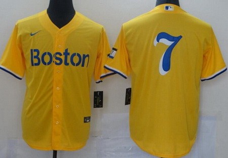 Men's Boston Red Sox #7 Masataka Yoshida Vazquez Yellow City Cool Base Jersey