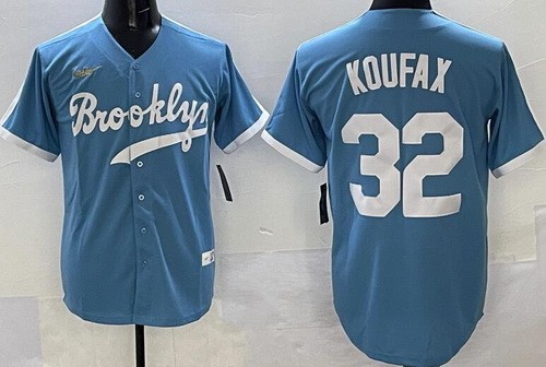 Men's Brooklyn Dodgers #32 Sandy Koufax Light Blue Cooperstown Collection Jersey